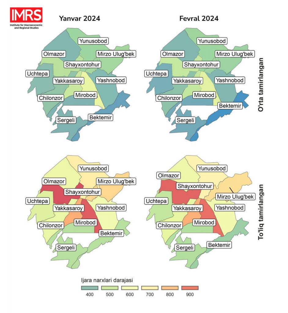 Makroiqtisodiy va hududiy tadqiqotlar instituti (MHTI) mutaxassislari 2024-yilning fevral oyida Toshkent shahrida uy-joy uchun taklif etilgan ijara narxlarini tahlil qildi